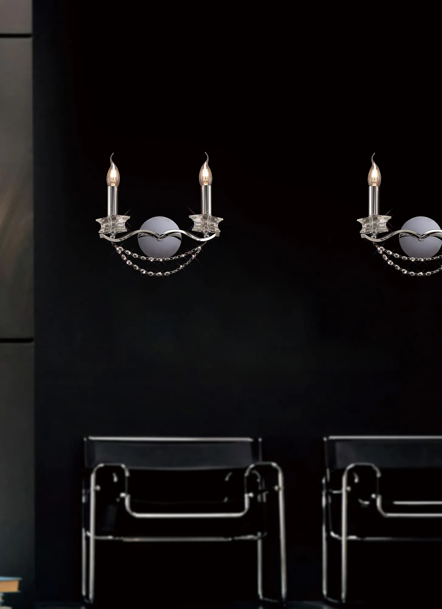 Nydia Polished Chrome Crystal Wall Lights Diyas Armed Wall Lights Nydia Polished Chrome Crystal Wall Lights Diyas Armed Wall Lights